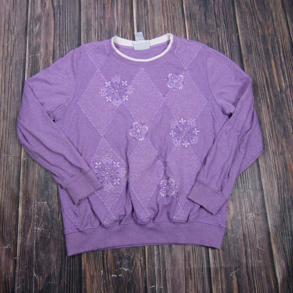 Alfred Dunner Womens Medium Purple Snowflake Embroidered Sweater 90s‎ Granny